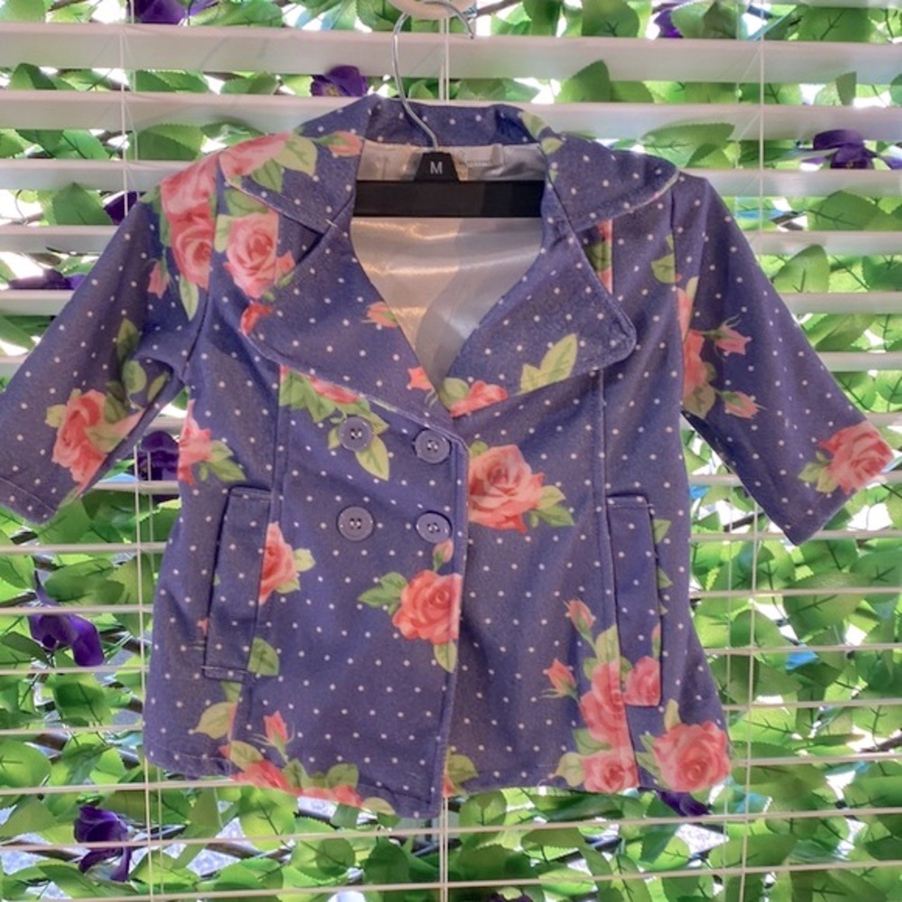 Bailey’s Blossoms 12-18 months blue & pink floral coat with white polka dots